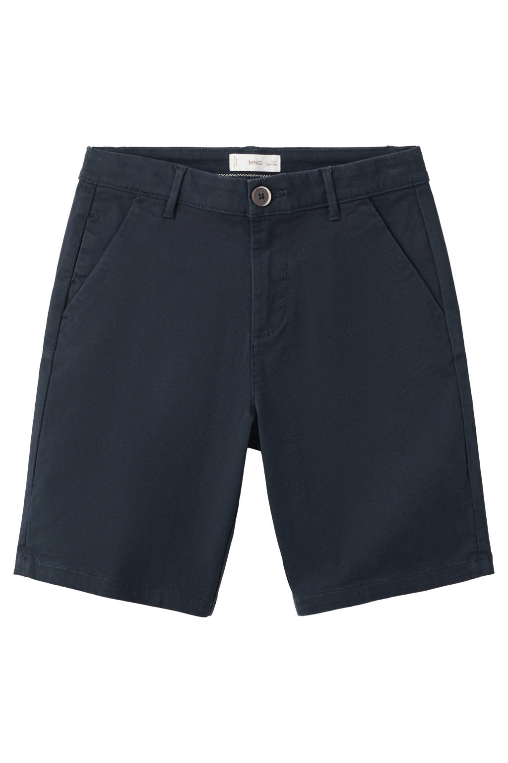 Donkerblauwe jongens Mango Kids bermuda short van stretchkatoen met rits- en knoopsluiting en effen