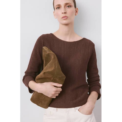 Mango pullover donkerbruin gebreid afbeelding