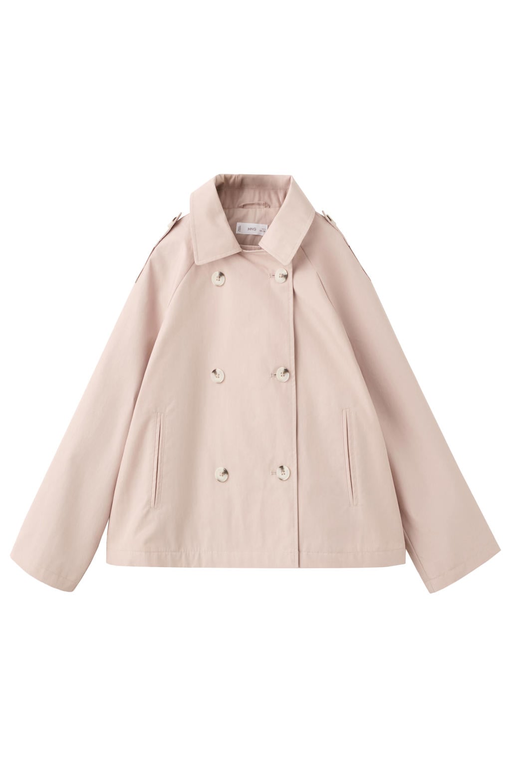 Lichtroze meisjes Mango Kids trenchcoat van katoen met effen, lange mouwen, klassieke kraag en knoopsluiting