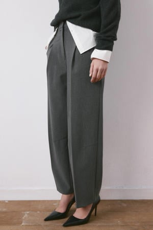 wide leg regular waist pantalon grijs