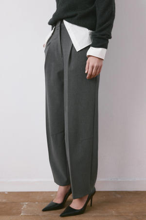wide leg regular waist pantalon grijs