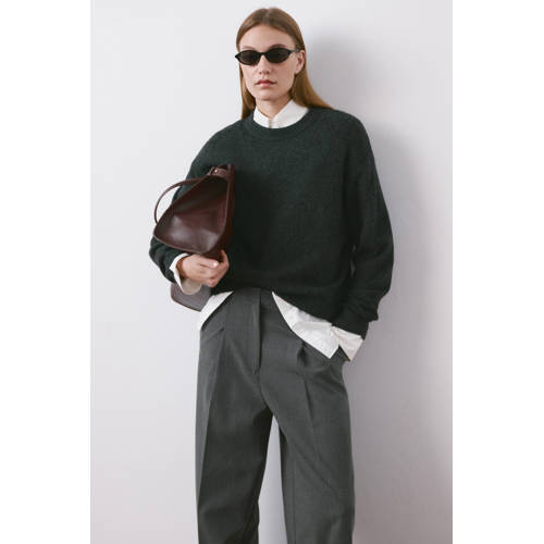 Mango wide leg regular waist pantalon grijs afbeelding