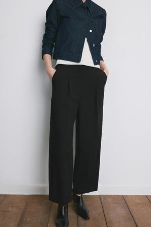 wide leg regular waist pantalon zwart