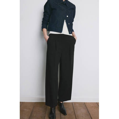 Mango wide leg regular waist pantalon zwart afbeelding