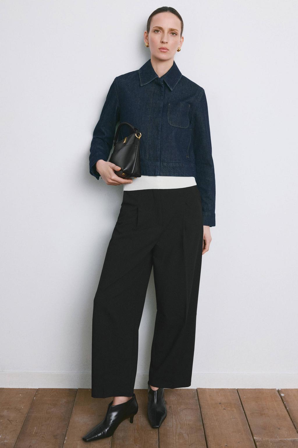 Zwarte dames Mango wide leg regular waist pantalon met rits, haak- en knoopsluiting en effen
