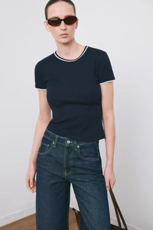 T-shirt marineblauw rib gebreid