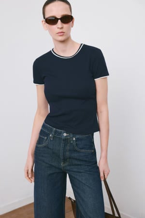 T-shirt marineblauw rib gebreid