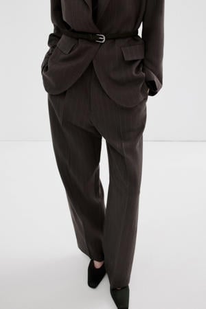 straight regular waist pantalon met krijtstreep donkerbruin