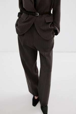 straight regular waist pantalon met krijtstreep donkerbruin