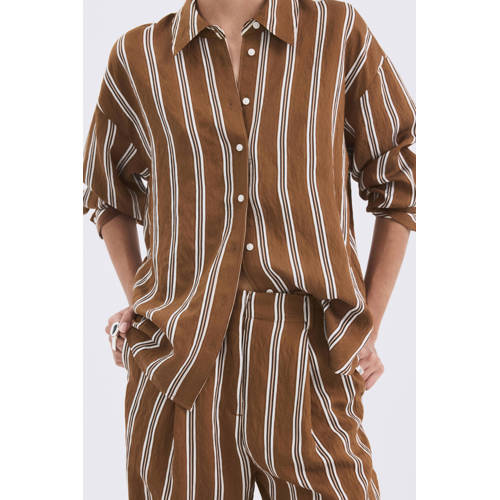 Mango gestreepte blouse bruin afbeelding