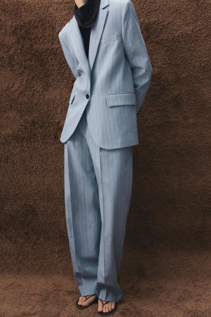 straight regular waist broek met krijtstreep blauw