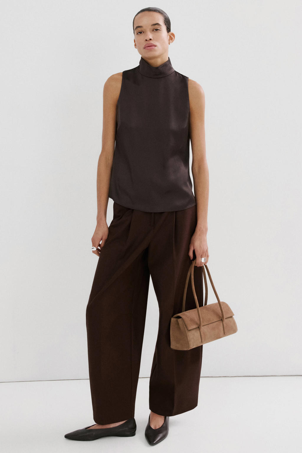 Donkerblauwe dames Mango satijnen top van polyester met effen, col en glimmend detail
