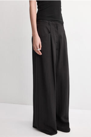 wide leg regular waist pantalon zwart