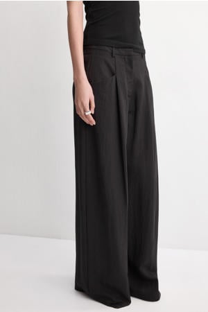 wide leg regular waist pantalon zwart