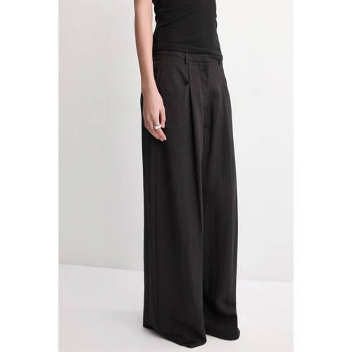 Mango wide leg regular waist pantalon zwart afbeelding