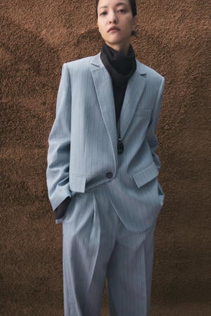 regular blazer met krijtstreep blauw