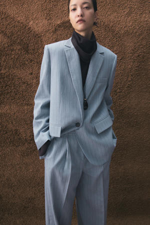 regular blazer met krijtstreep blauw