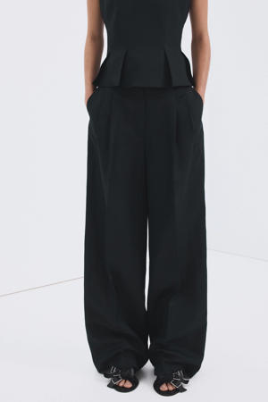 high waist pantalon met linnen donkerblauw