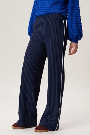 straight high waist gestreepte broek donkerblauw