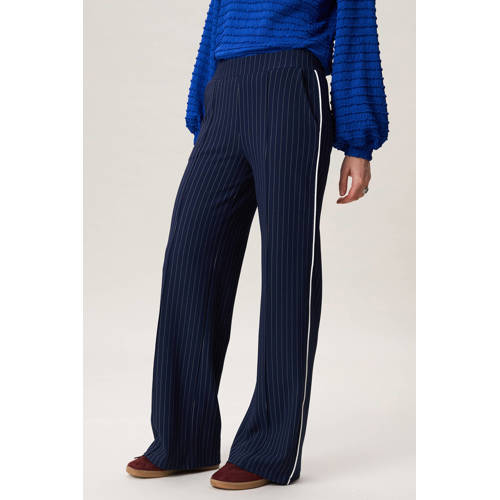 Miss Etam straight high waist gestreepte broek donkerblauw afbeelding