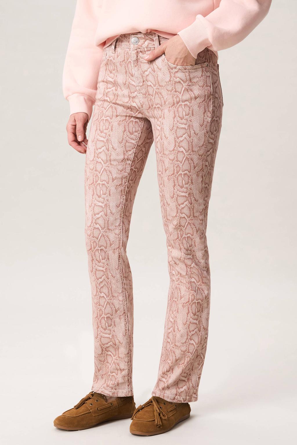 Zandkleurige dames Miss Etam Jackie straight fit straight leg jeans van katoen