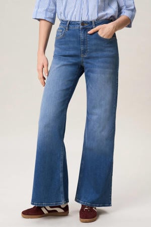 high waist wide leg jeans medium blue denim