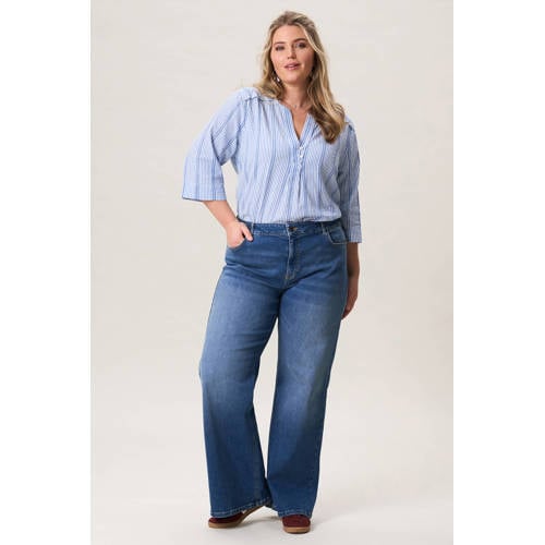 Miss Etam Plus wide leg jeans medium blue denim afbeelding