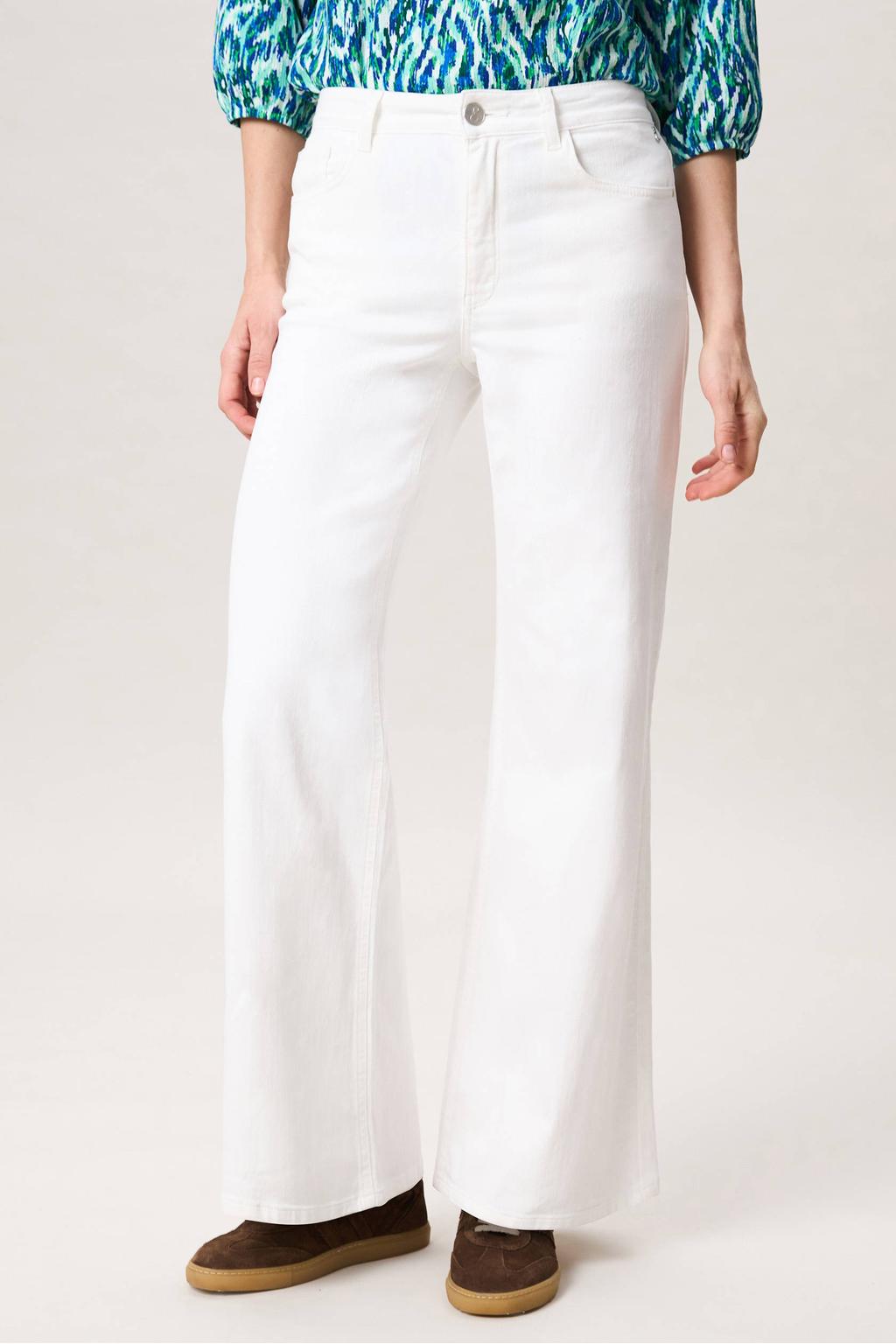Ecru dames Miss Etam high waist wide leg jeans van katoen met rits- en knoopsluiting en effen