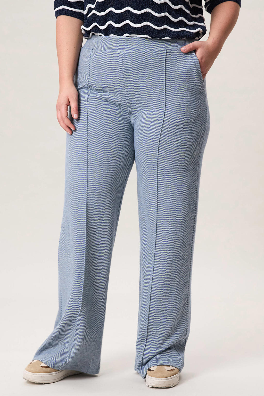 Blauwe dames Miss Etam Plus straight regular waist broek van polyester met elastische tailleband