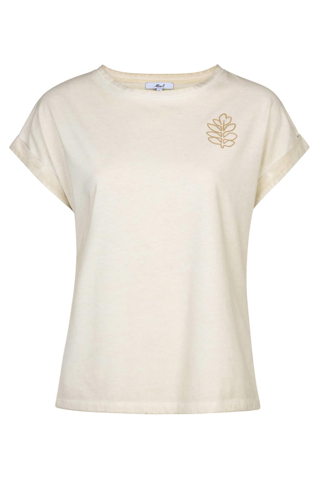 Zandkleurige dames Miss Etam T-shirt van polyester met effen, korte mouwen en ronde hals