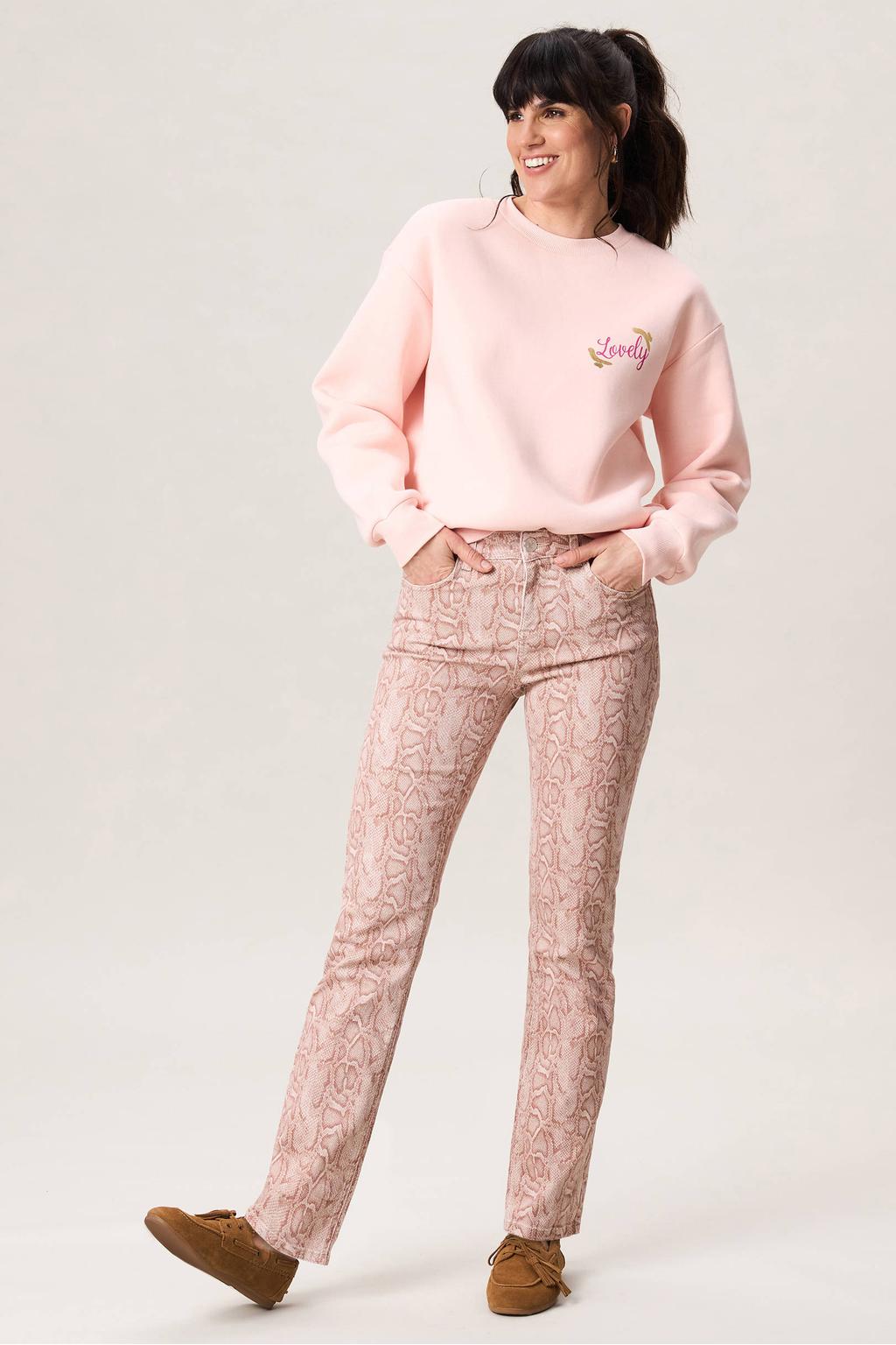 Roze dames Miss Etam sweater van katoen met backprint, lange mouwen en ronde hals