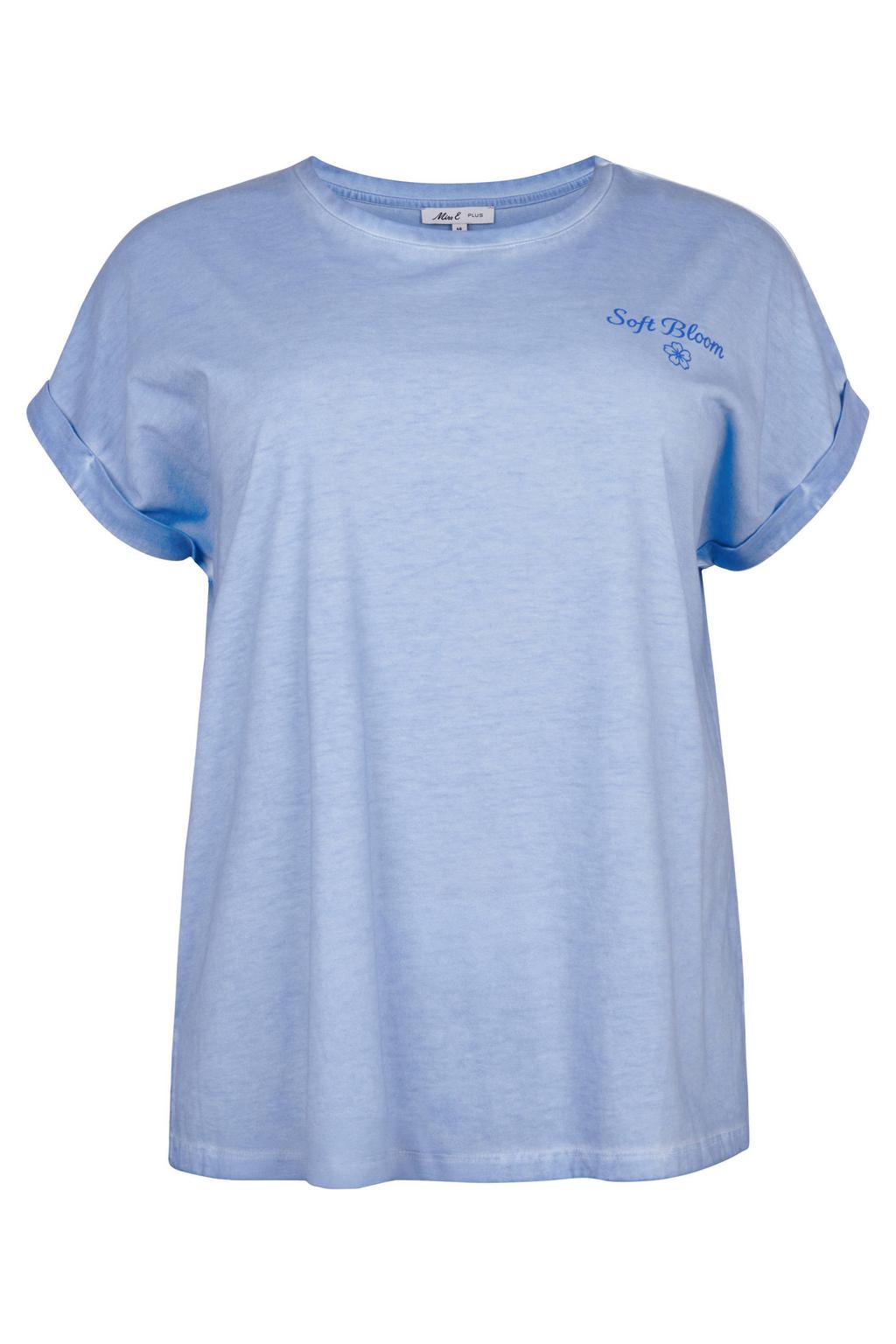 Blauwe dames Miss Etam Plus T-shirt van polyester met effen en korte mouwen
