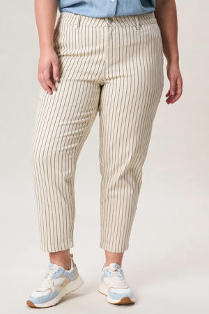slim high waist gestreepte broek crème