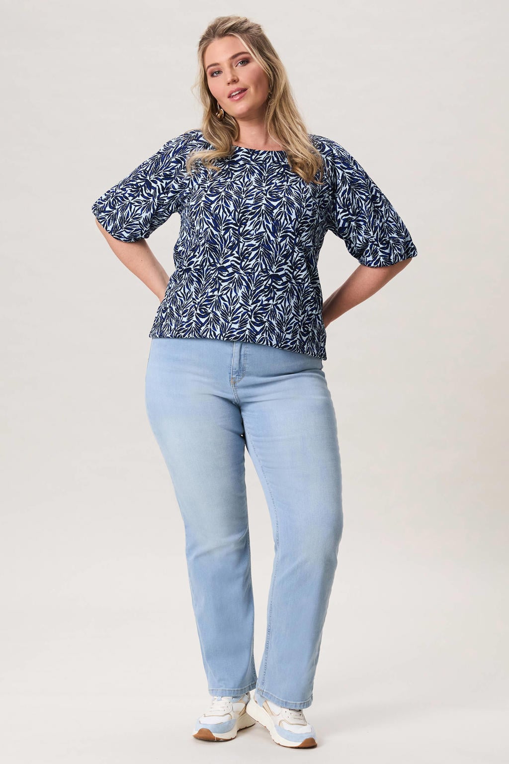 Blauwe dames Miss Etam Plus top van polyester met korte mouwen