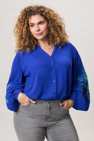 gebloemde blouse blauw