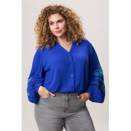 Miss Etam Plus gebloemde blouse blauw afbeelding