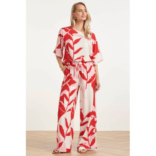Smashed Lemon regular waist gebloemde casual broek rood afbeelding