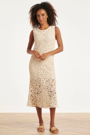 gebloemde korte cocktailjurk beige