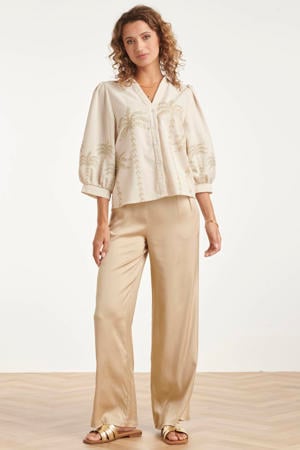 gebloemde blouse beige