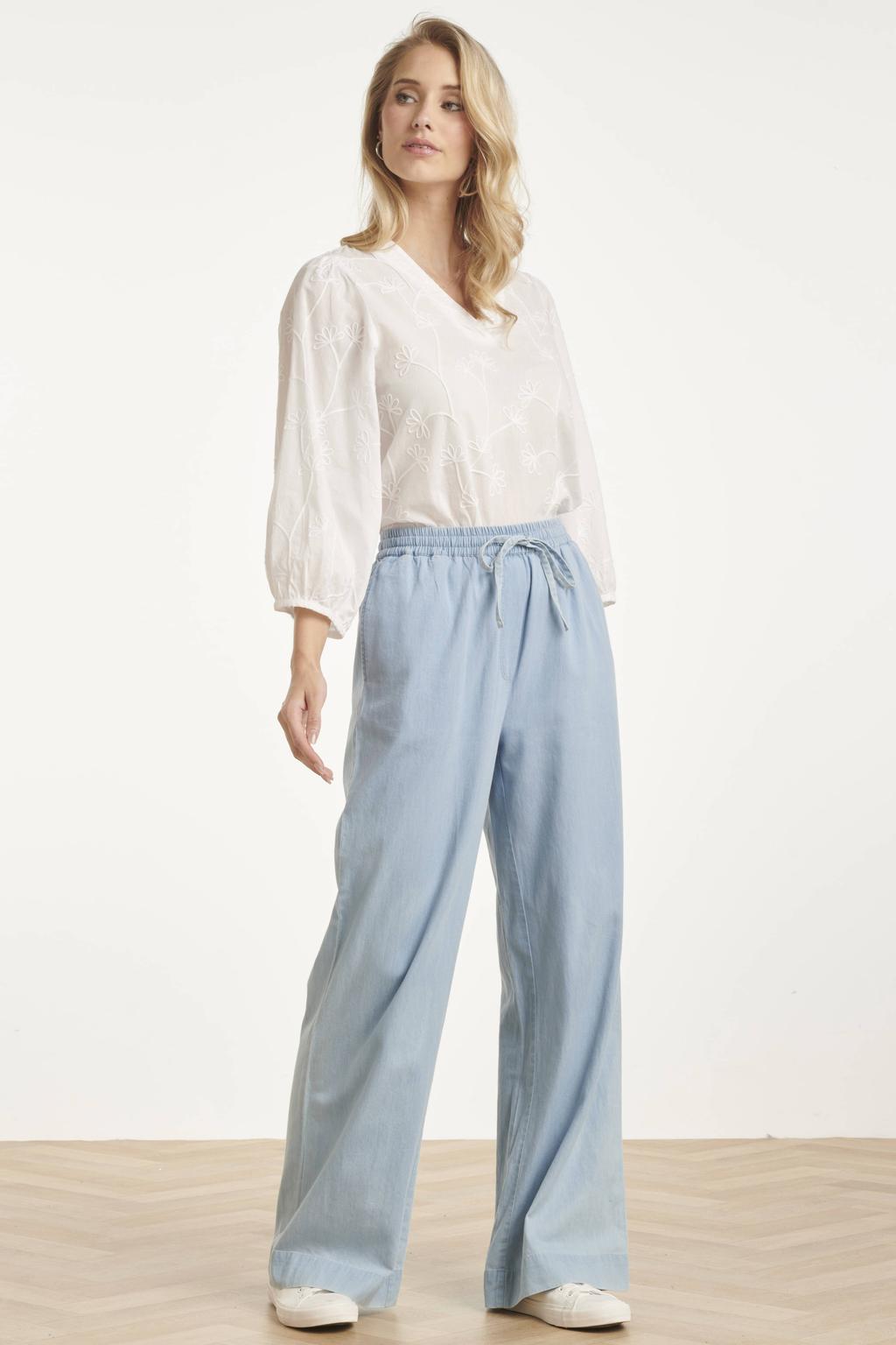 Light blue denim dames Smashed Lemon high waist casual broek van katoen met loose fit, elastische tailleband en effen