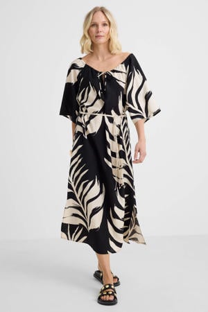 blousejurk met ceintuur zwart/wit