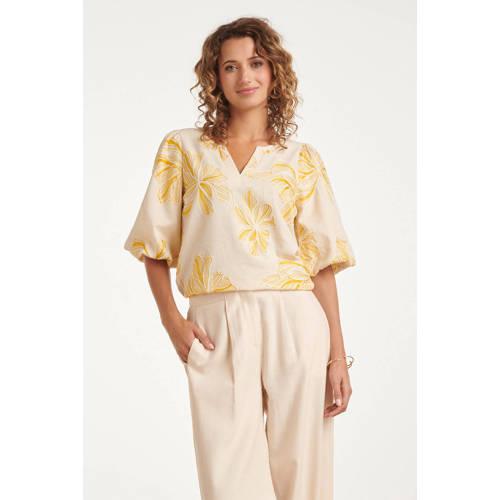 Smashed Lemon gebloemde blousetop geel afbeelding