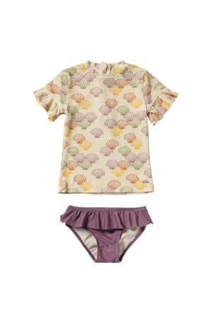 zwemshirt + bikinibroekje ecru/paars