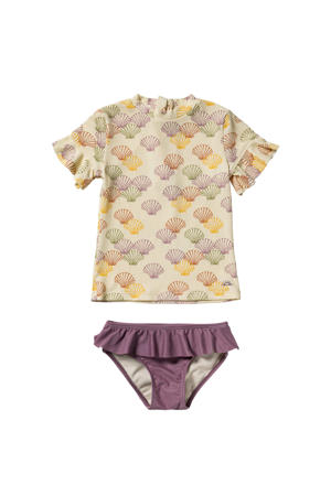 zwemshirt + bikinibroekje ecru/paars
