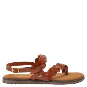 Jona leren sandalen met gevlochten cognac