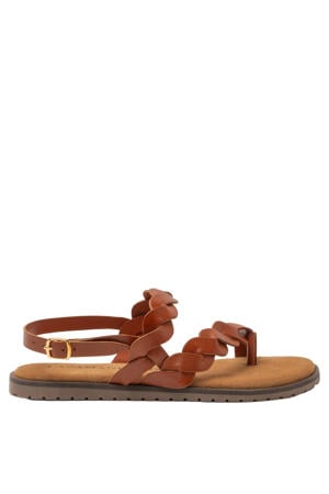 Jona leren sandalen met gevlochten cognac