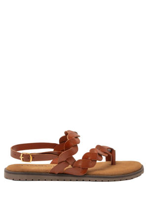 Jona leren sandalen met gevlochten cognac