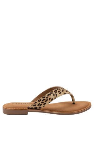 Jule teenslippers met panterprint beige/zwart