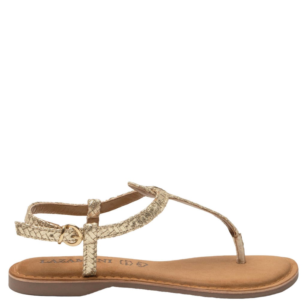 Gouden dames Lazamani Ira sandalen van textiel met gesp