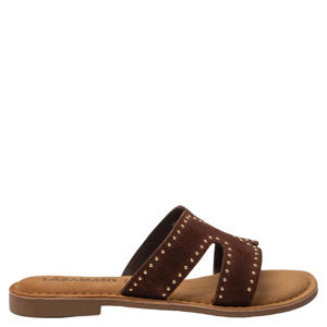 Lina suède slippers met studs bruin